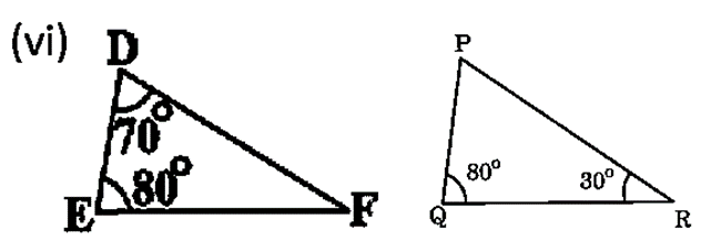 Two triangles, DEF and PQR, each marked with angles 70°, 80°, and 30°, illustrating all angles for triangle similarity using the AAA criterion.
