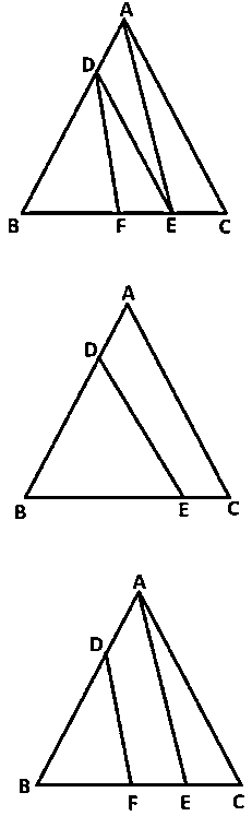 "Two labeled triangles showing segments and measurements for Thales theorem NCERT Class 10 problem"