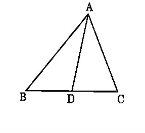 Triangle ABC with point D on side BC and segment AD drawn from vertex A to point D.