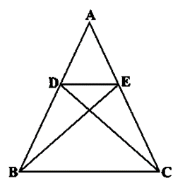 A triangle ABC with segments AD and AE drawn from A to sides BC, with D and E marked, illustrating triangles ADE and ABC for similarity.